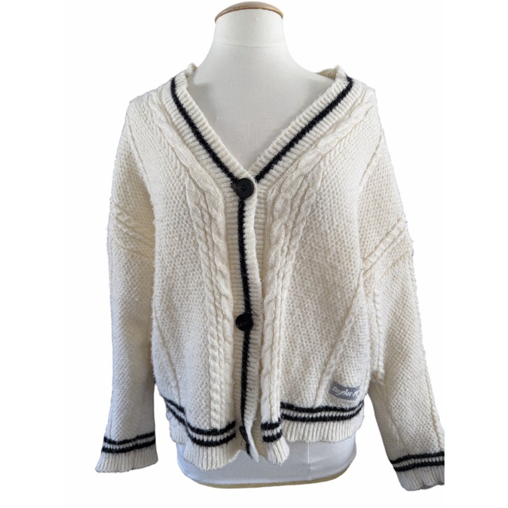 Taylor Swift Folklore White & Black Striped Cardigan Sweater S/M